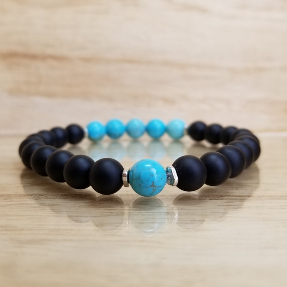 Turquise & Black Onyx Beaded gemstone Bracelet - Picture 3 of 8